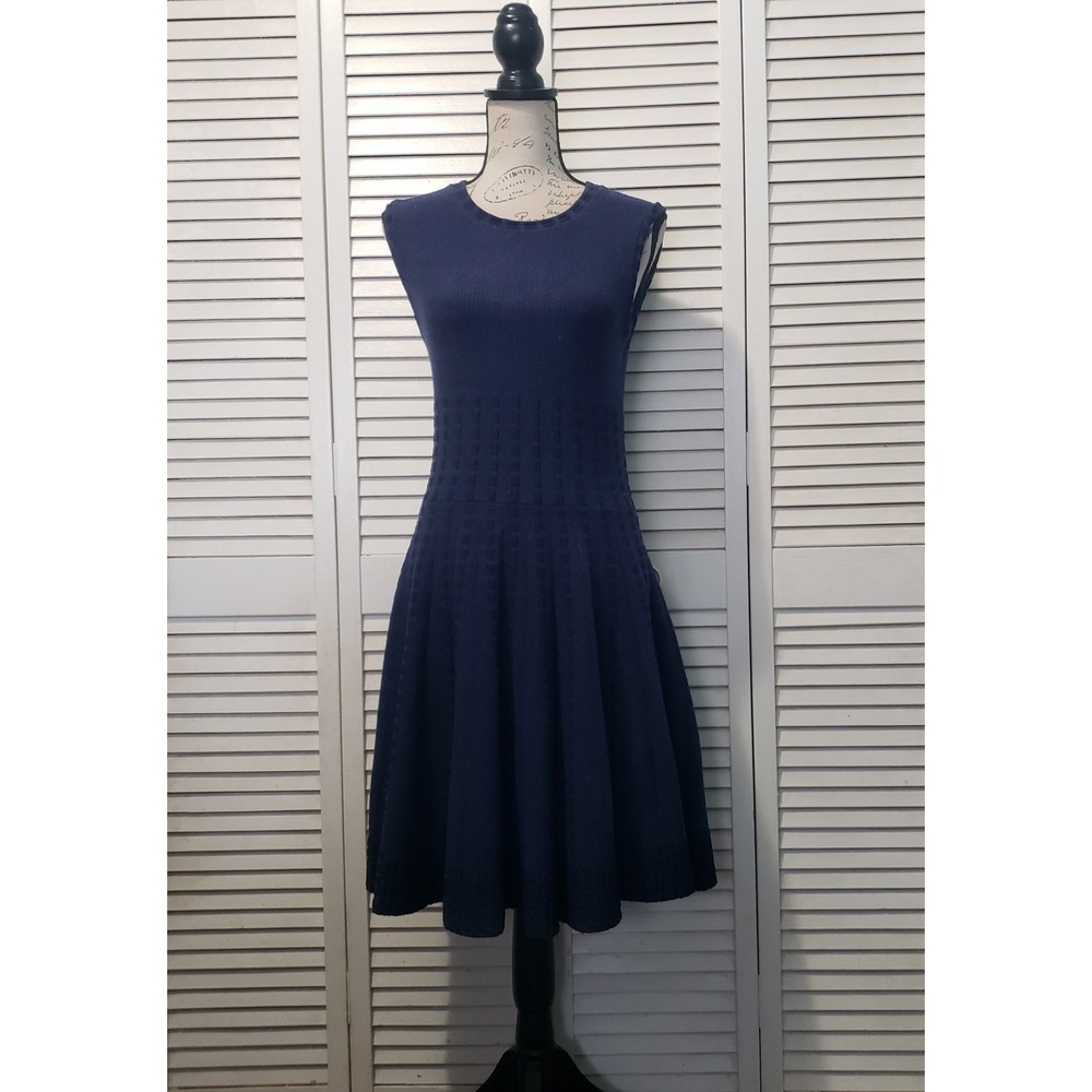 John + Jenn Sleeveless Textured Knit Sweater Dress Size Medium Blue Fit & Flare
